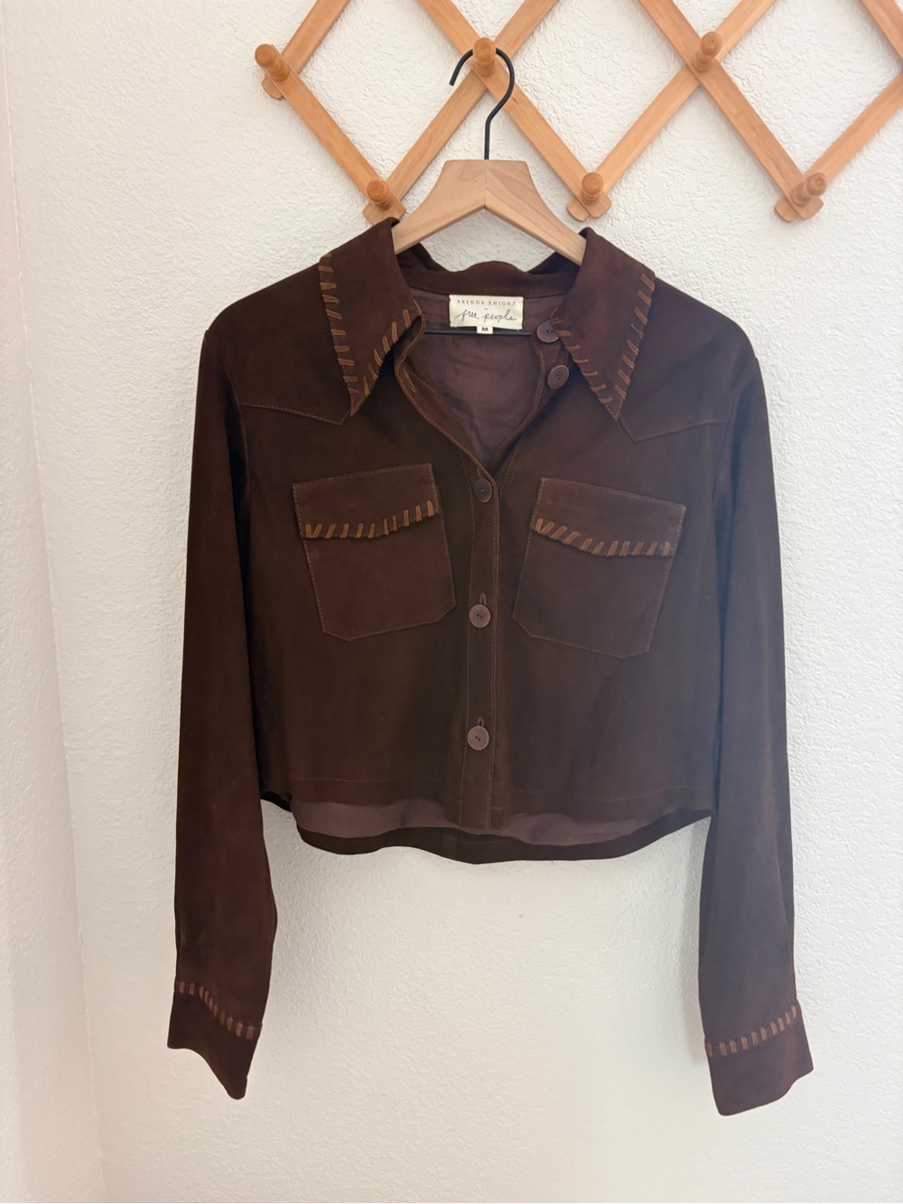 Free People x Brenda Knight Suede Lambskin Chocolate Brown Cropped Jacket - Picture 10 of 10